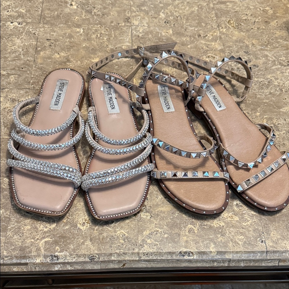 Steve Madden Silver and Tan Studded Sandals